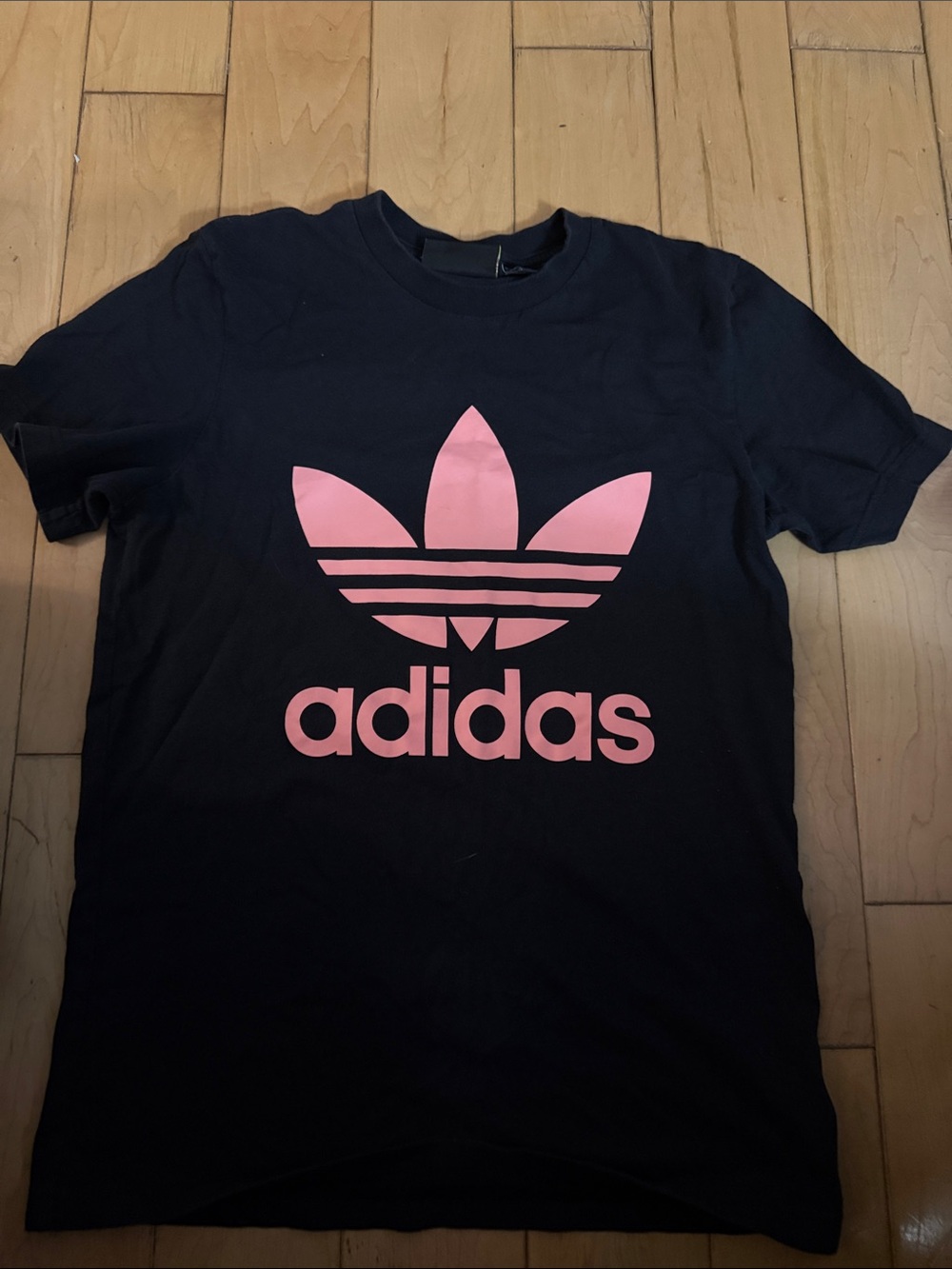 adidas Black Tee with Pink Trefoil Logo collab with Pharrell Williams